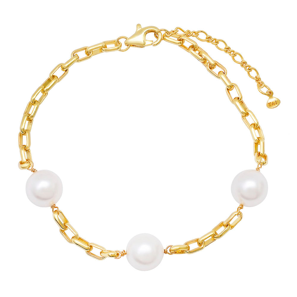 Delicate Oval Link Chain Bracelet with Pearl Stations