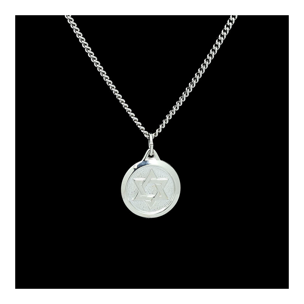 Sterling Silver Star of David Round Medal Necklace For Men