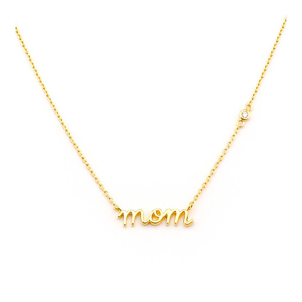 Mom' Necklace With 1 Cz