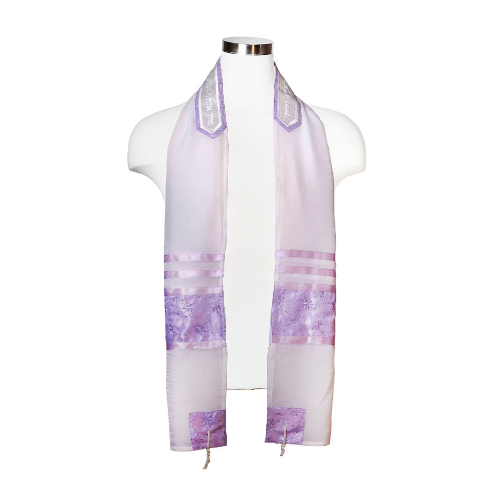 Lavender Embroidered Flowers Tallit Set