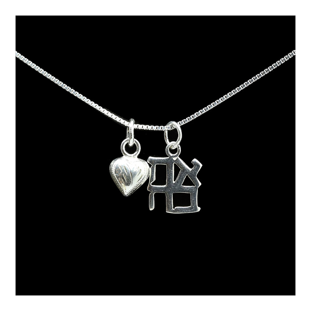 Sterling Ahava and Heart Necklace