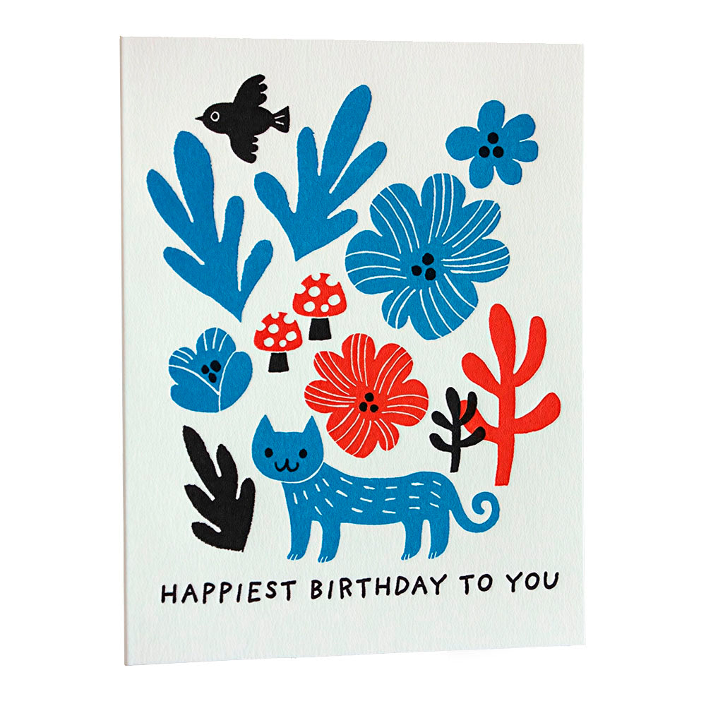 Happiest Birthday Cat Letterpress Greeting Card