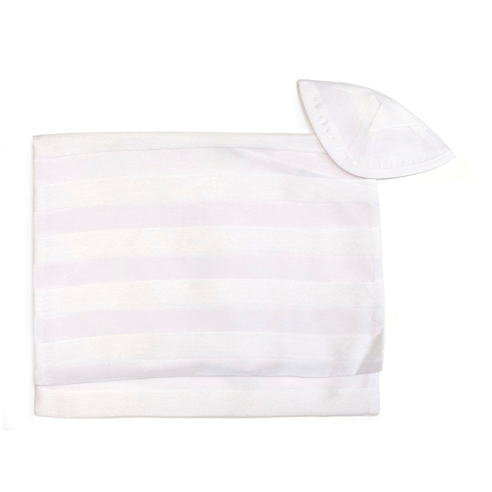 White Chiffon Strips Tallit Set