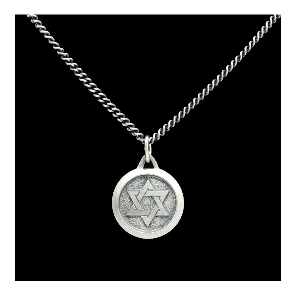 Oxidized Sterling Silver Star of David Round Medal Necklace For Men