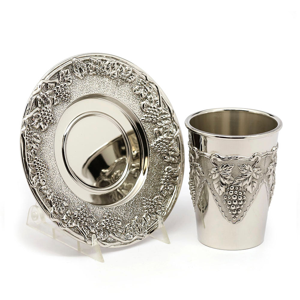 Kiddush Cup with Tray and Grape Motif