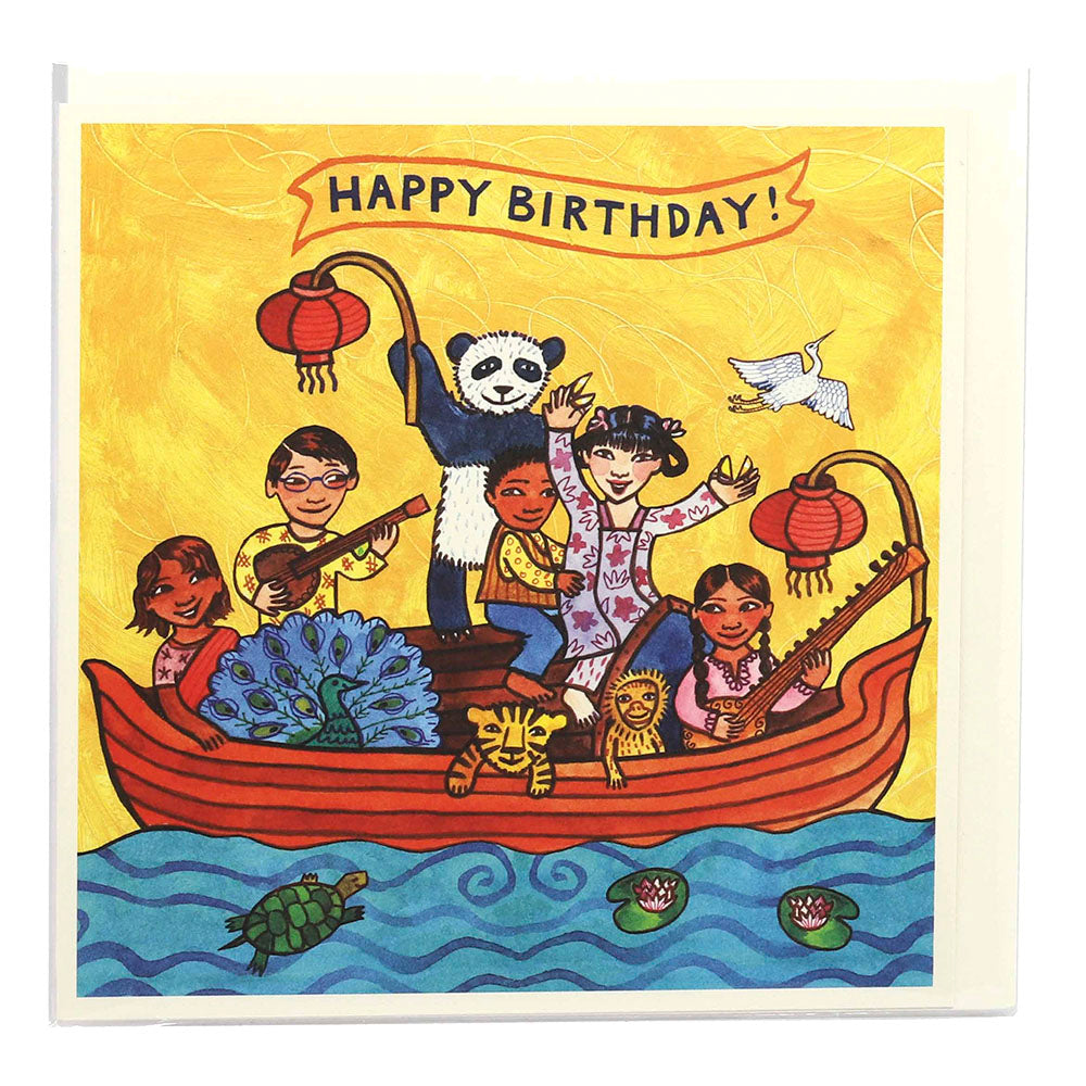 Greeting Card "Happy Birthday!" Panda Boat