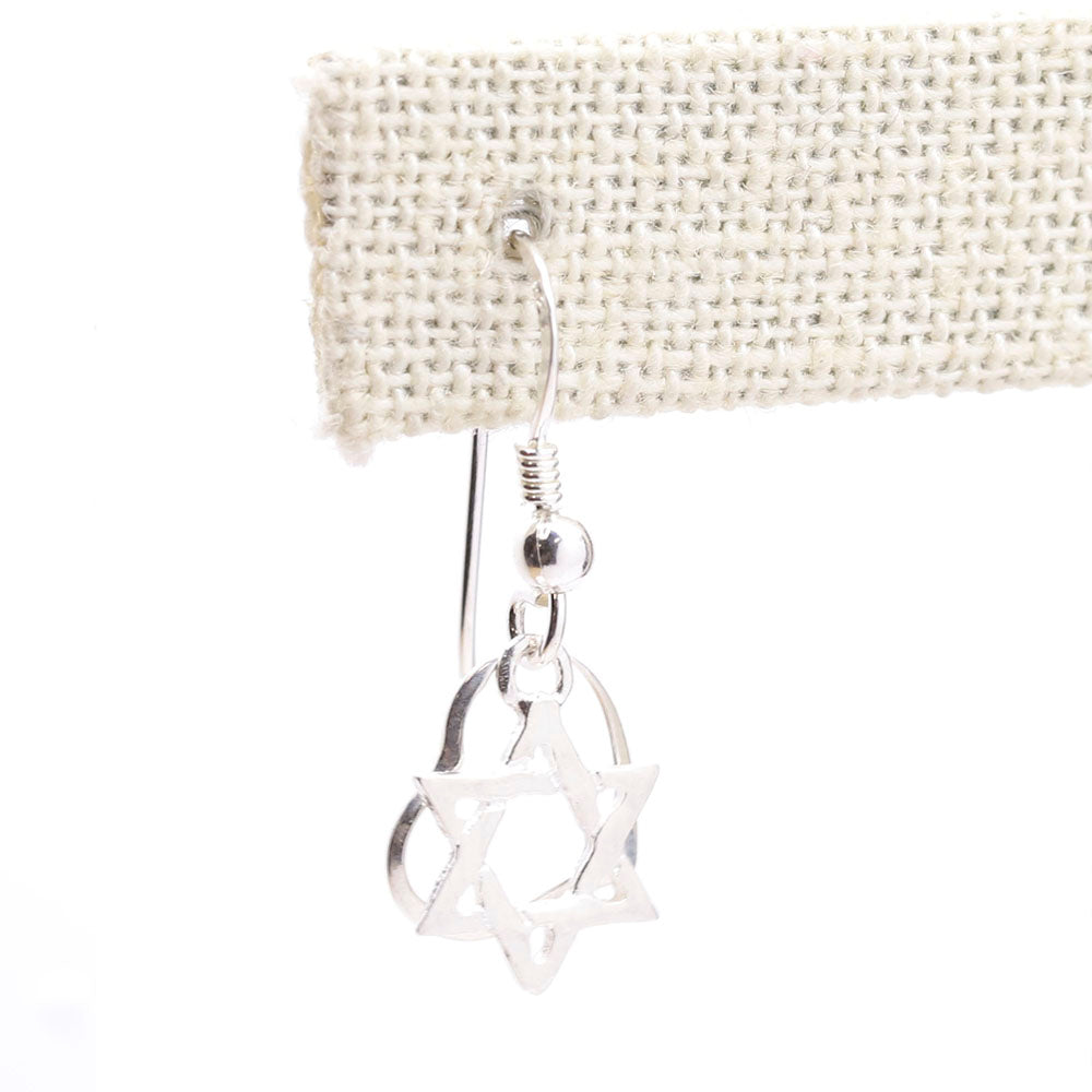 Sterling Star of David and Heart Dangle Earrings
