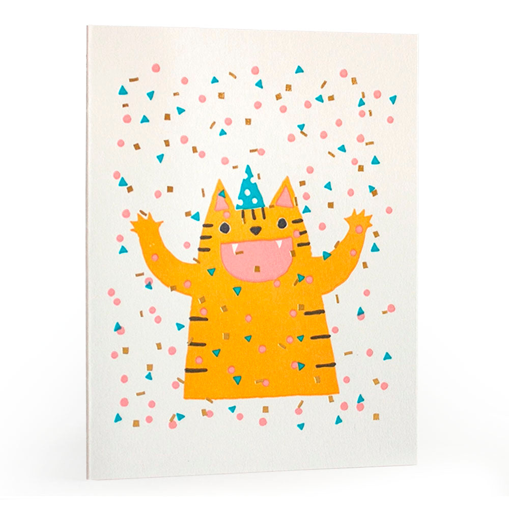 Confetti Cat Party Letterpress Greeting Card