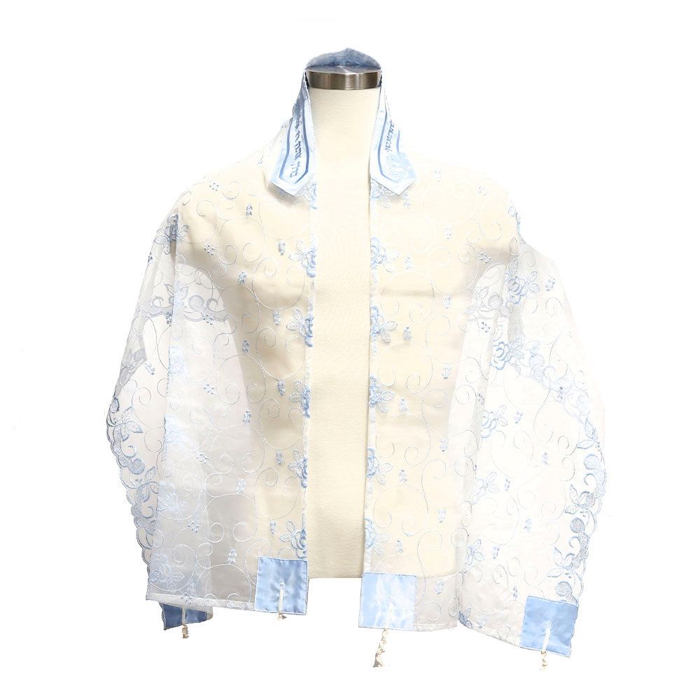 Soft Blue Floral Tallit Set