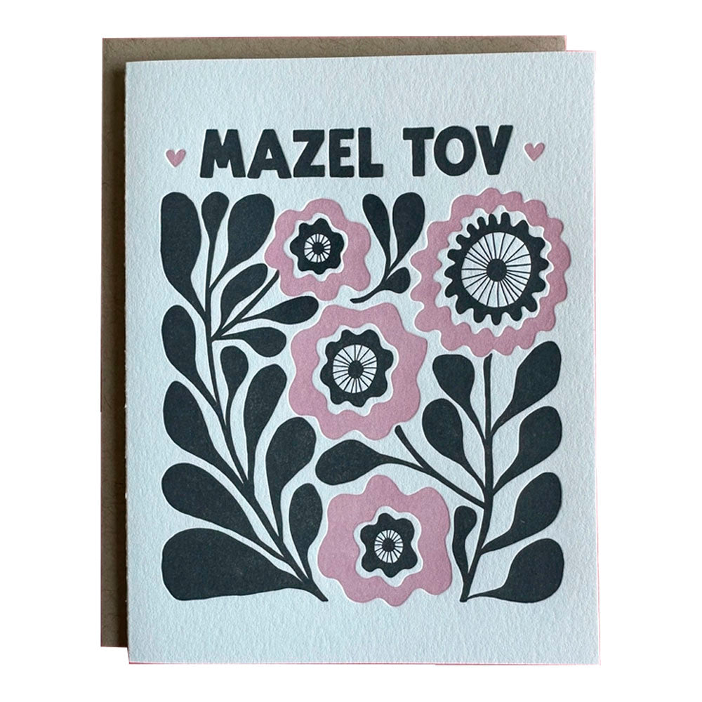 Mazel Tov Pink Flowers Greeting Card