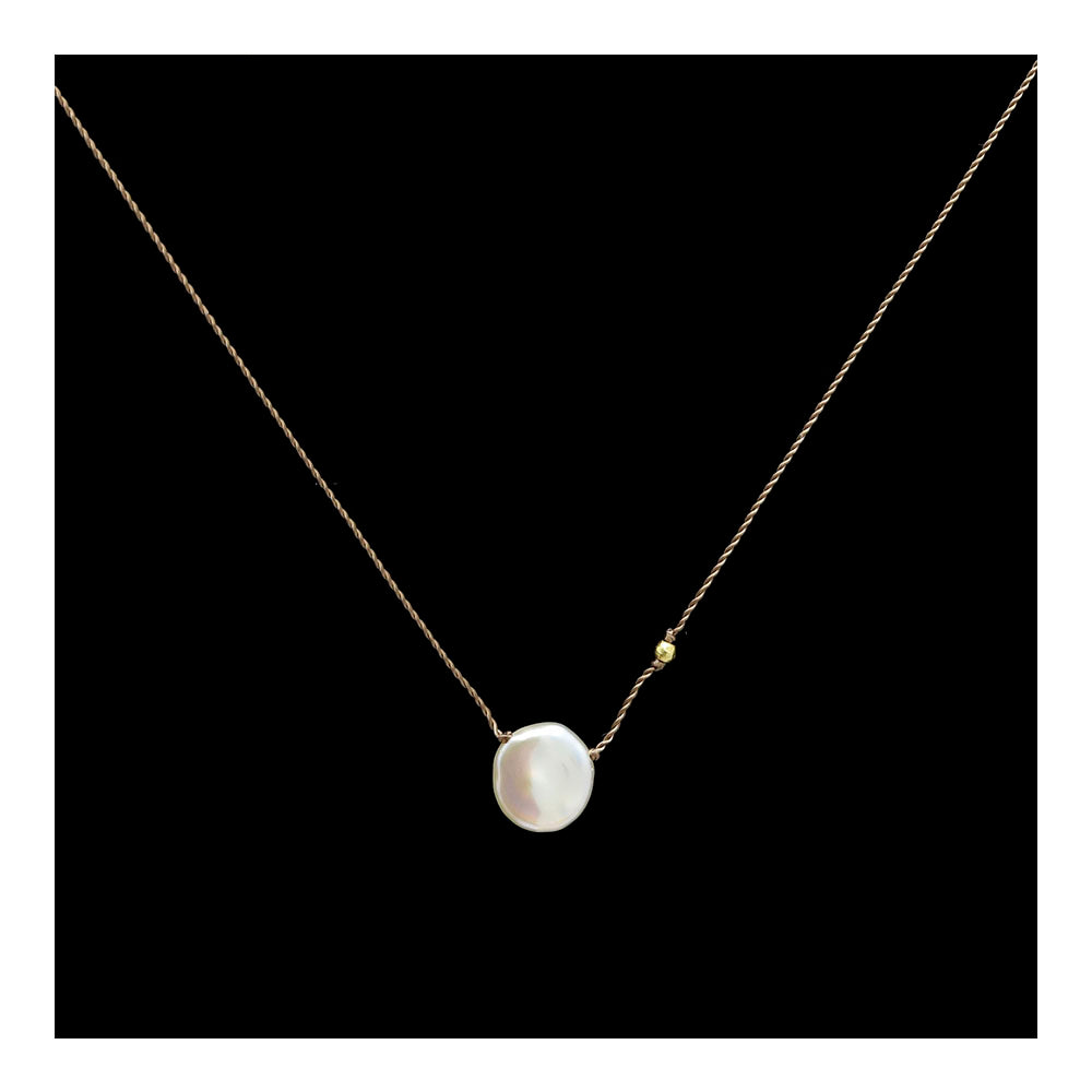 White Pearl with 18K Gold Bead Necklace