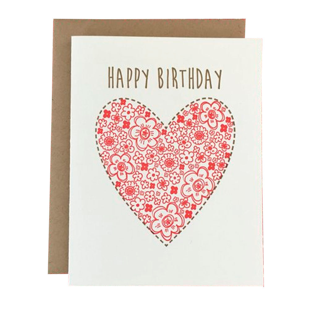 Happy Birthday Floral Heart - Card