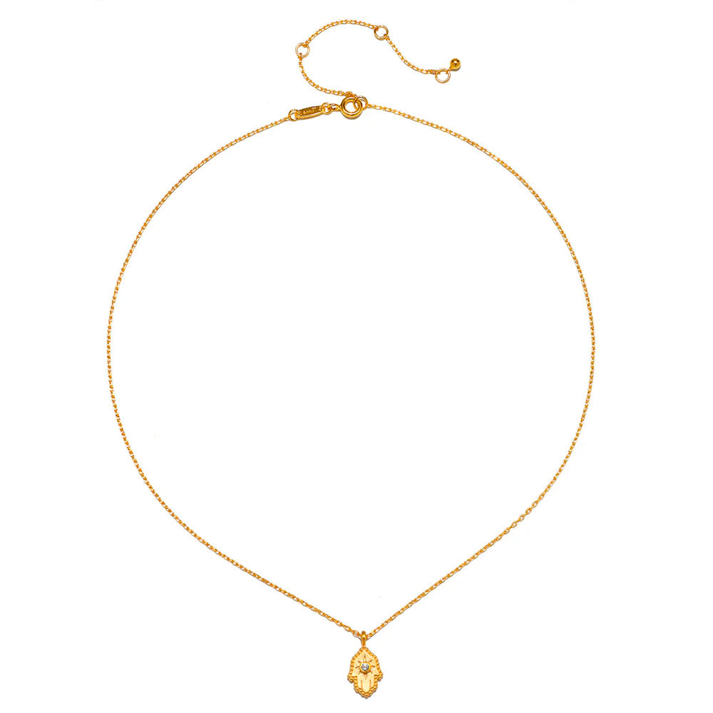 Protective Hand White Topaz Hamsa Necklace