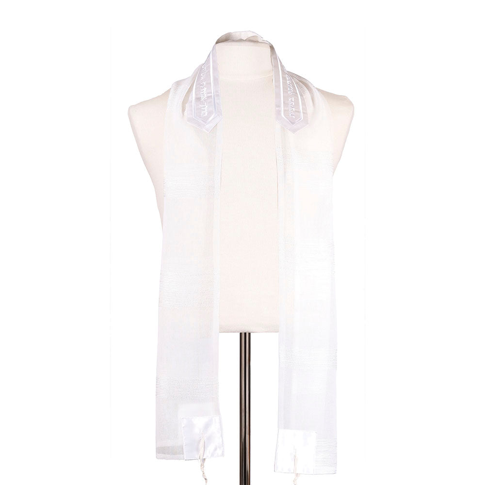 Tallit Set- Wavy White on Chiffon