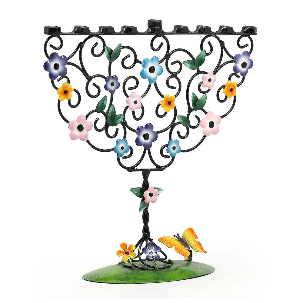 Flowering Tree Hand Crafted Metal Hanukkiah