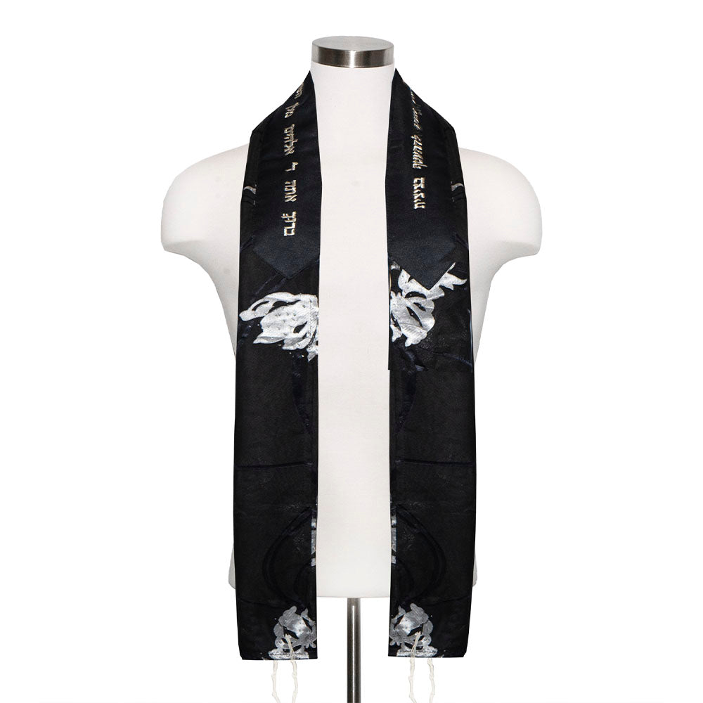Tallit and Bag in Black with Silver Sequined Flowers