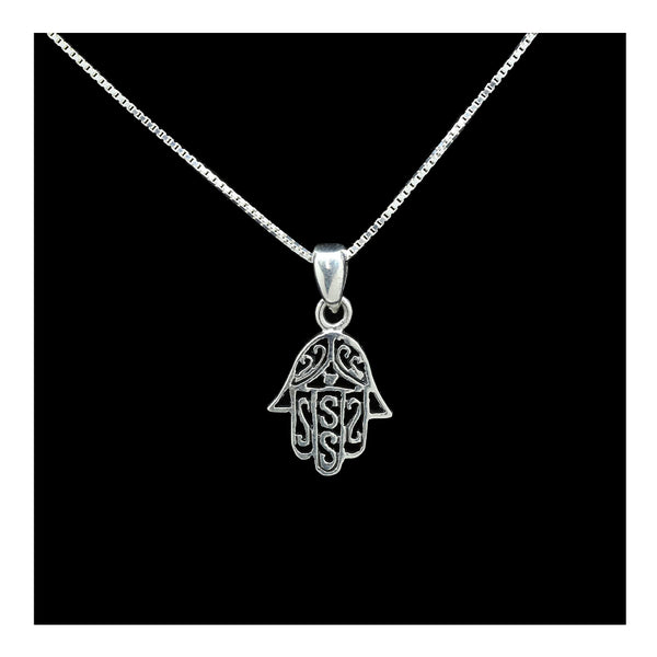 Sterling Silver Mini Filigree Hamsa Necklace