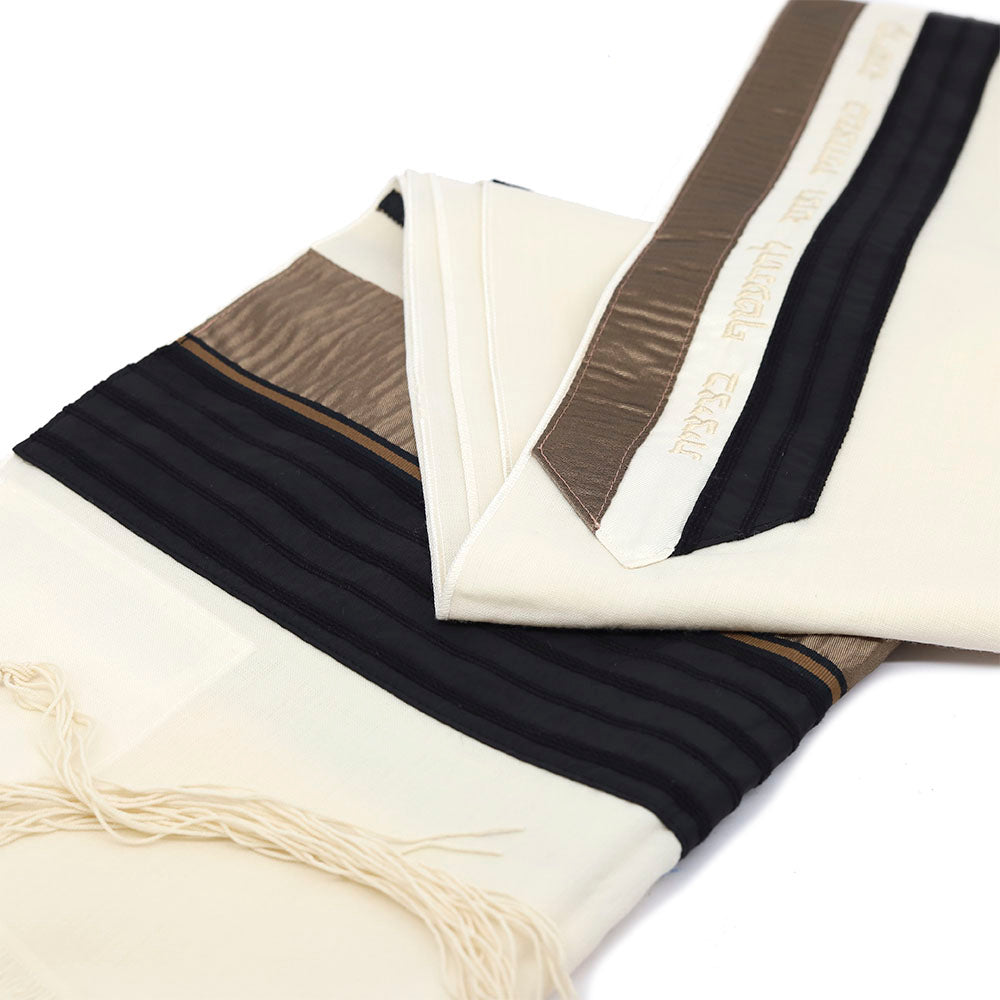 Tallit with Black and Bronze on Ivory