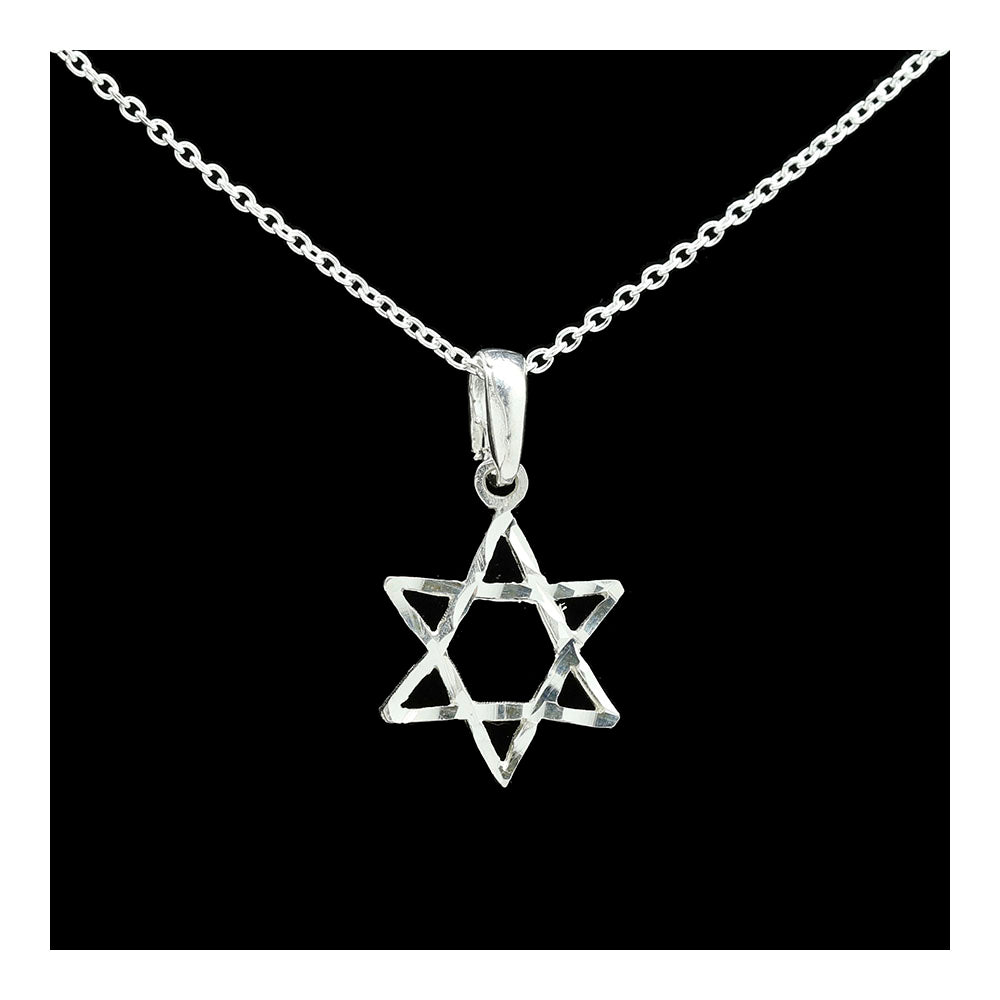 Sterling Small Diamond Cut Star of David Necklace