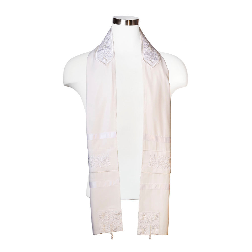 White Embroidered Rose Tallit Set