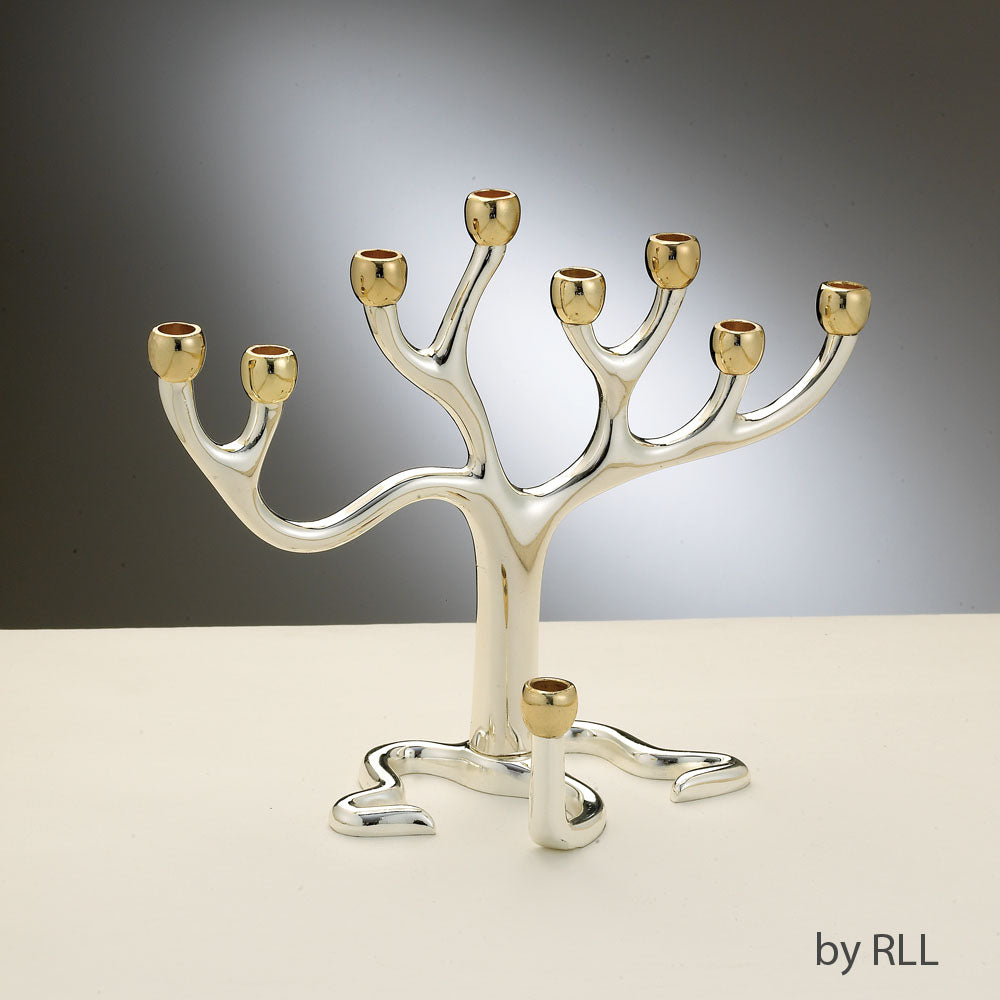 Tree of Life Hanukkiah w/ Gold Tone Cups