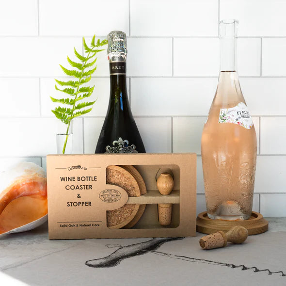 Wine Coaster & Stopper Set in Oak