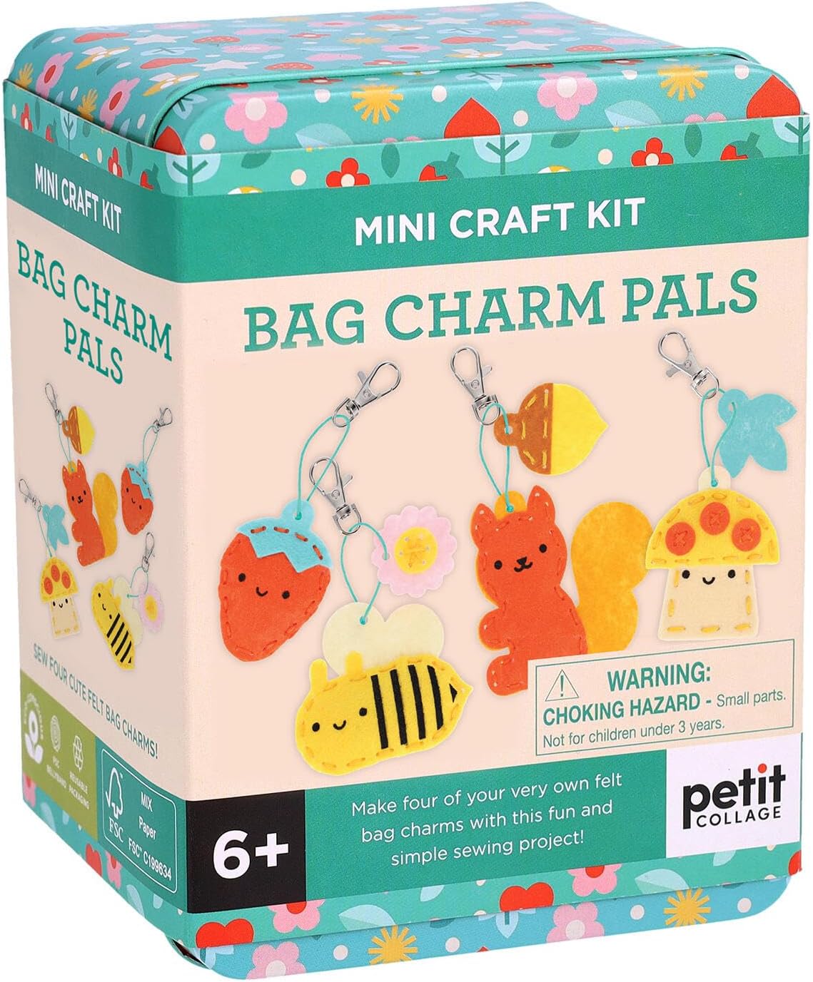 Petit Collage: Bag Charm Pals Felt Craft Kit, Make 4 Different Charms