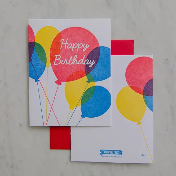 Colorful Birthday Balloons Letterpress Card