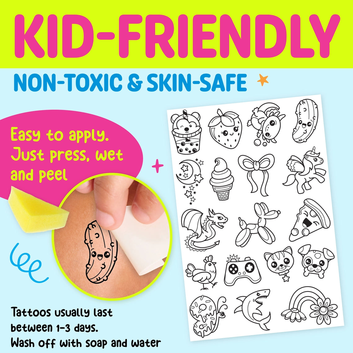 Color in Neon Tattoos Mini Craft Kit For Kids