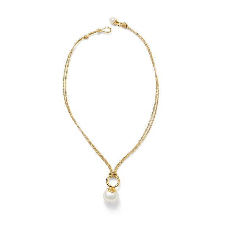 White Pebble Pearl Pendant on Gold Cord