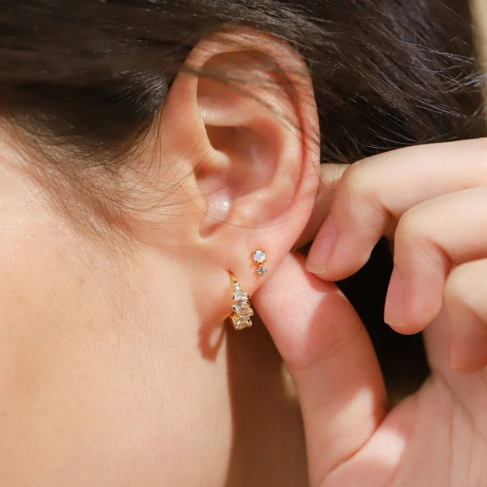 Opal Stud Earrings with CZ Accent