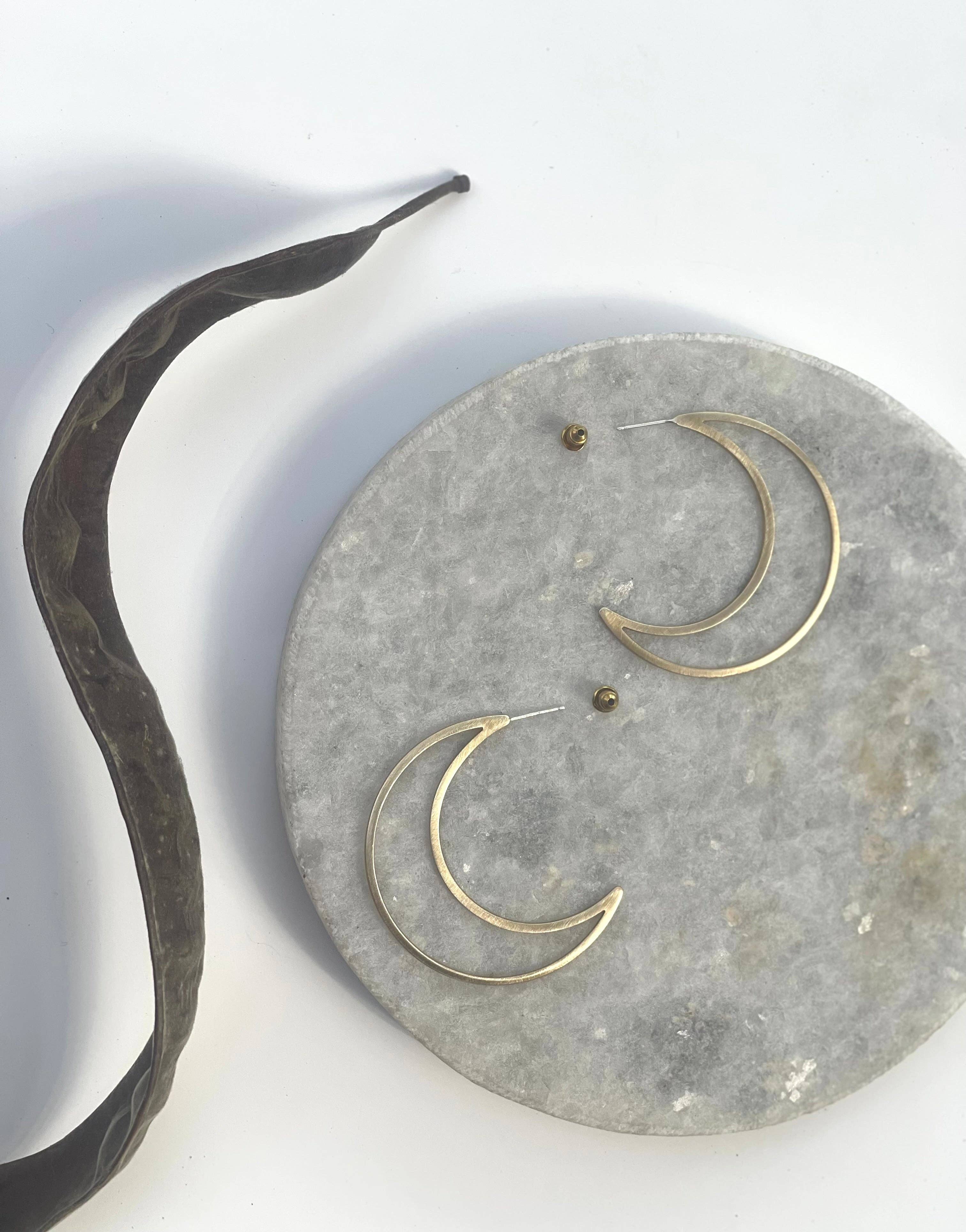 Large Crescent Hoop Stud Earrings