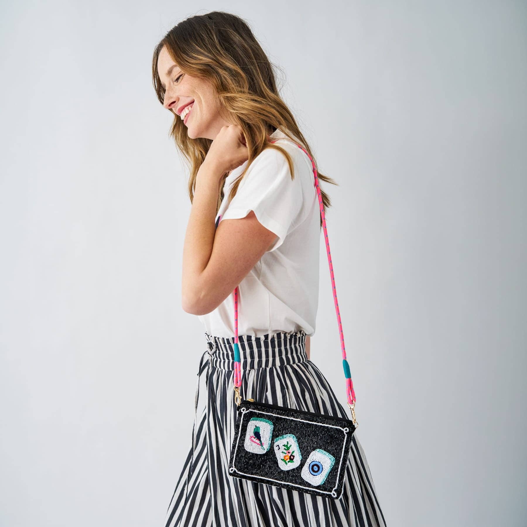 Leila Mahjong Seed Bead Clutch With Strap