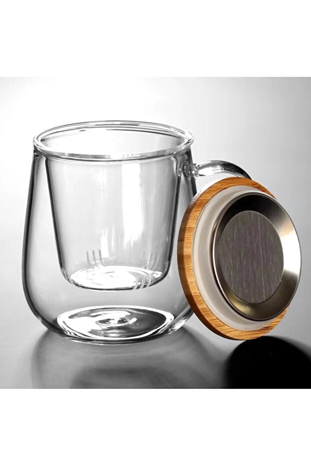 Borosilicate Glass Tea Infuser Mug with Bamboo Lid