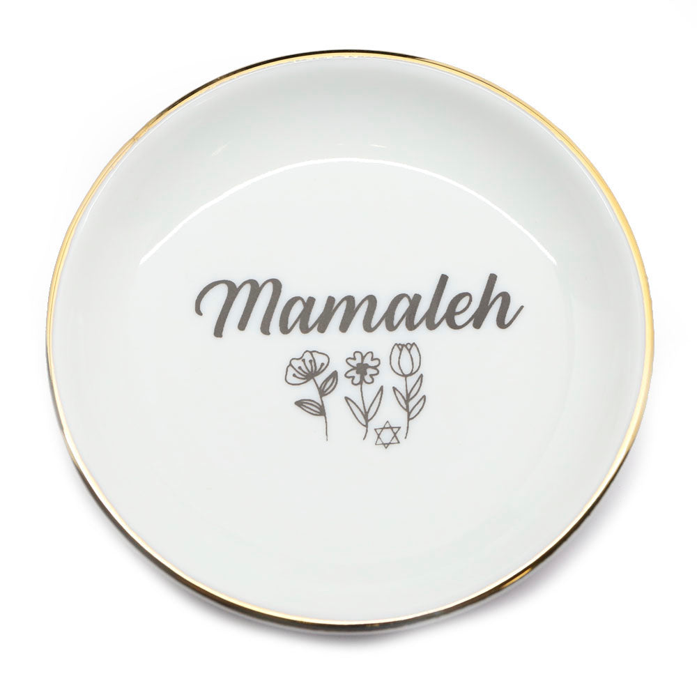 Mamaleh Ring Dish, Yiddish Ring Holder with 22K Gold Accents