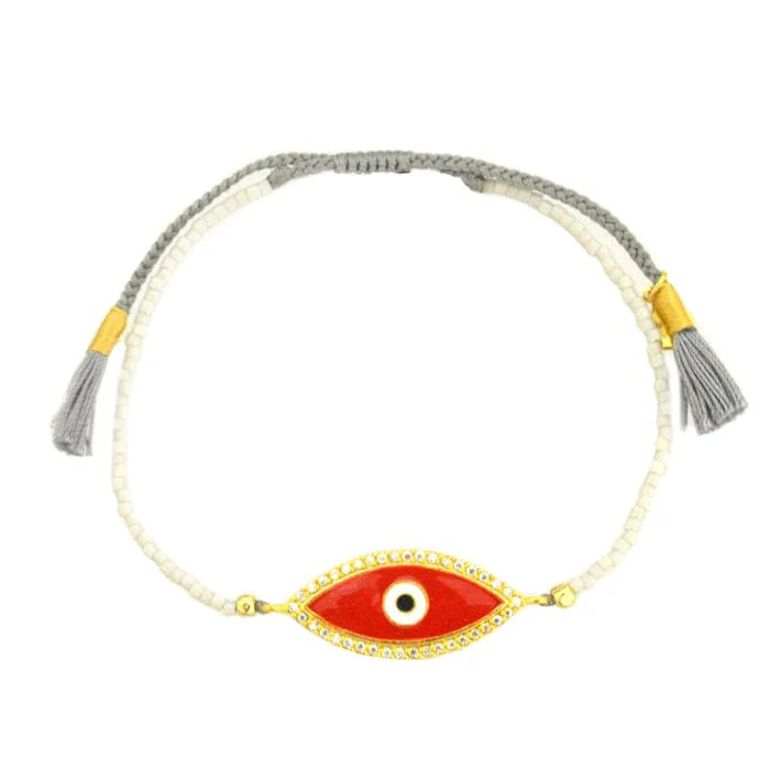 Hand Beaded Bracelet with Evil Eye Accent