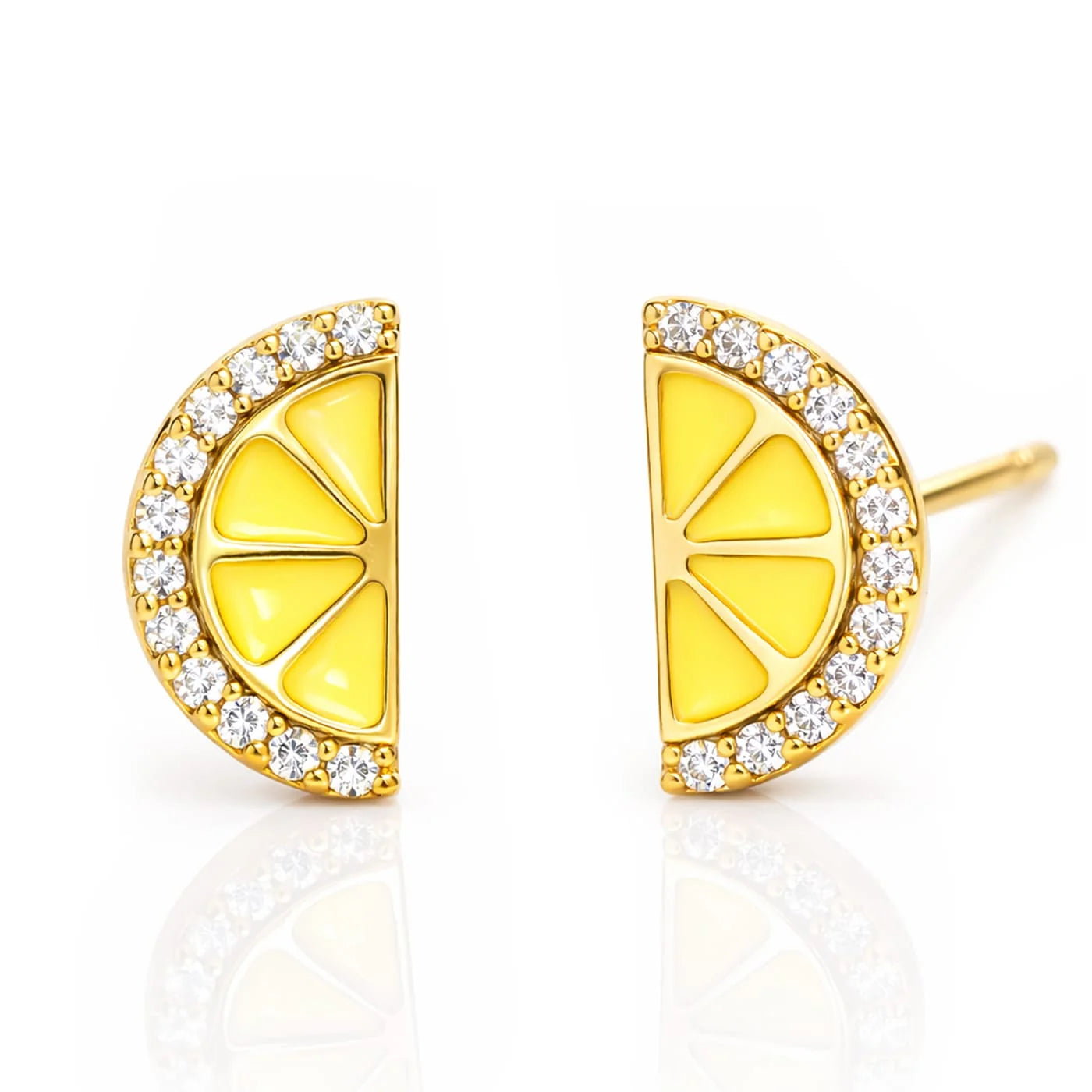 Lemon Slice Stud Earrings with CZ Accents