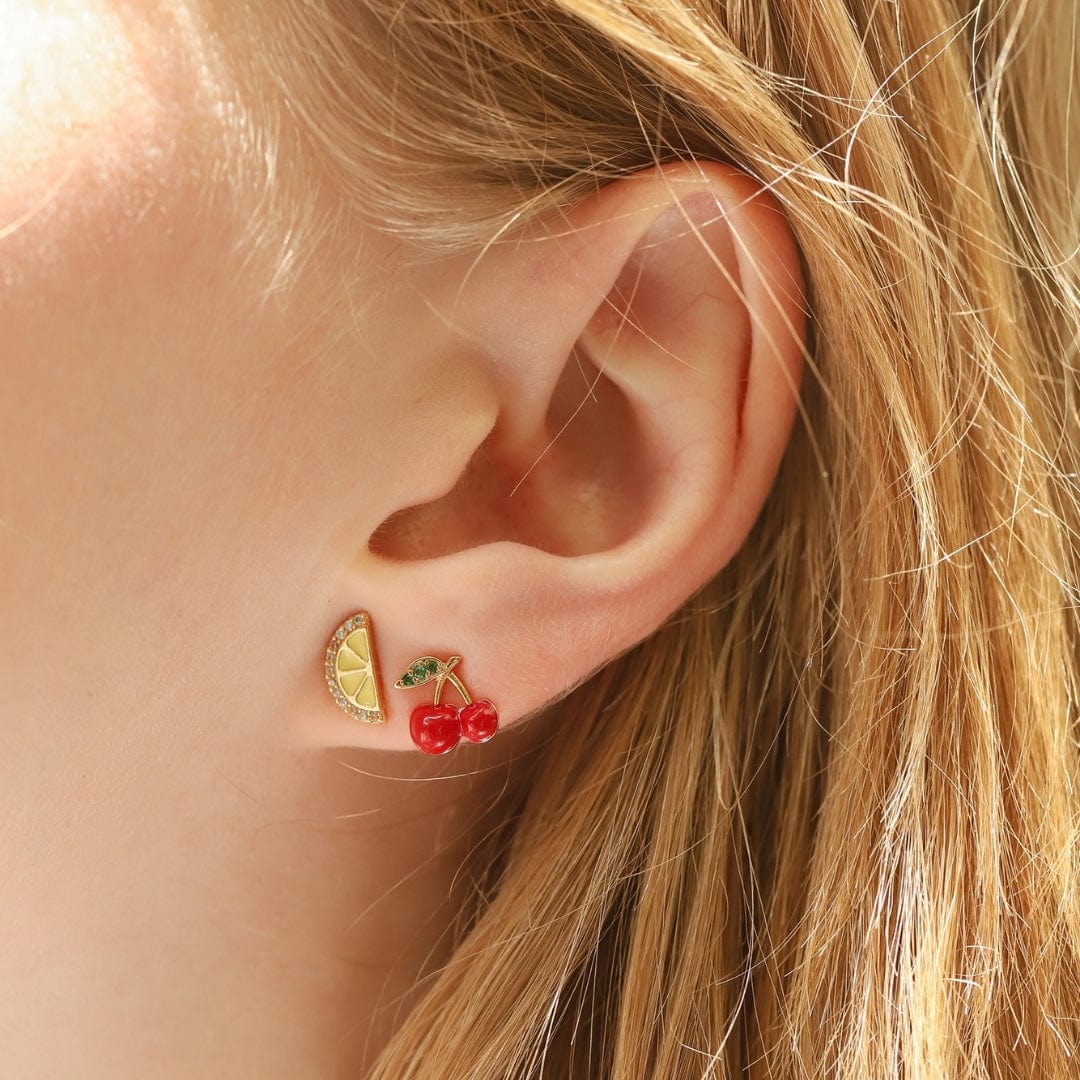 Lemon Slice Stud Earrings with CZ Accents
