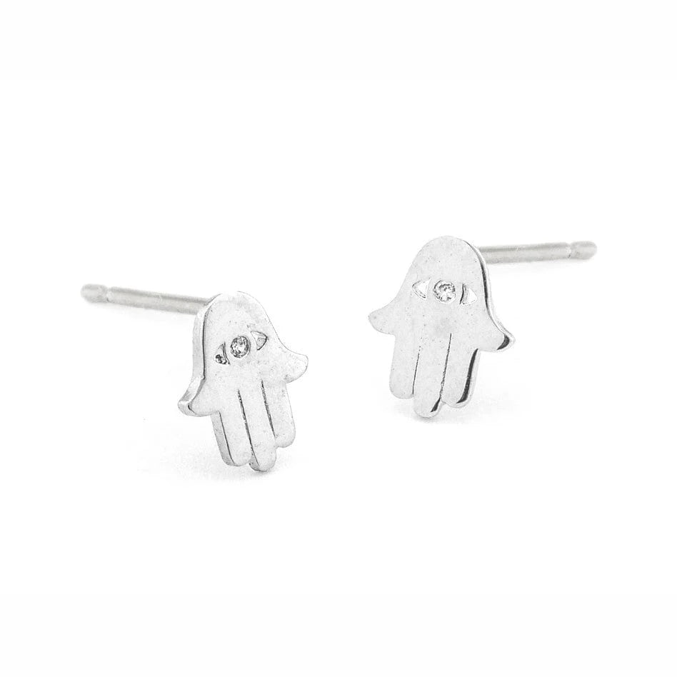 Single Cubic Zarconia Hamsa Stud Earrings