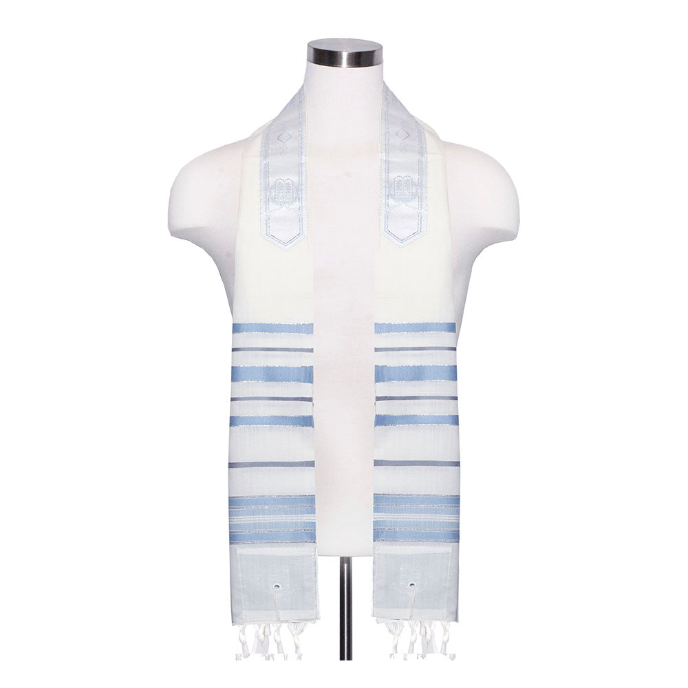 Wool Tallit with Blue Stripes