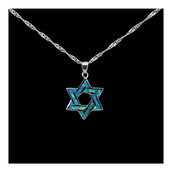 Interwoven Star of David with Opal Necklace