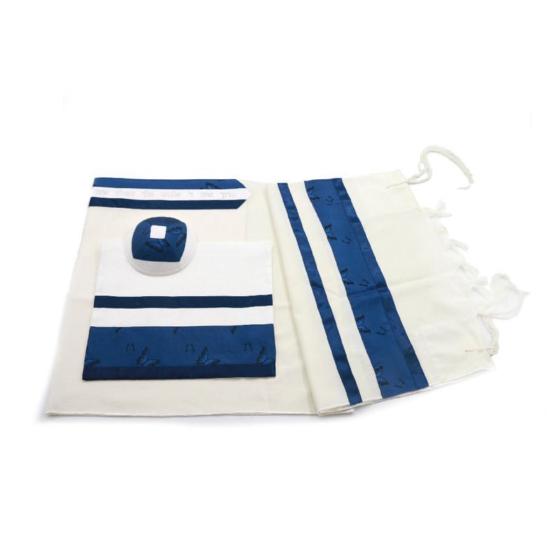 Tallit Set- Q (Embroidered Butterfly on Navy)