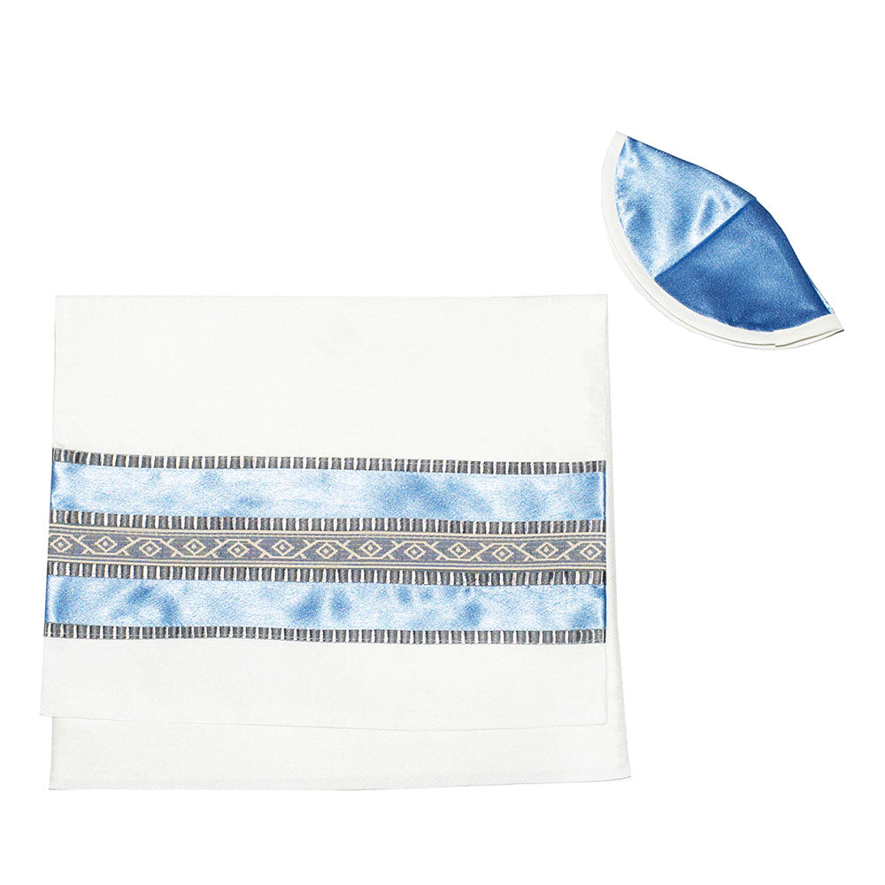 Gray and Medium Blue Ribbons Tallit Set