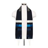 Navy Tallit Set with Navy, Royal Blue, and Silver Ribbons
