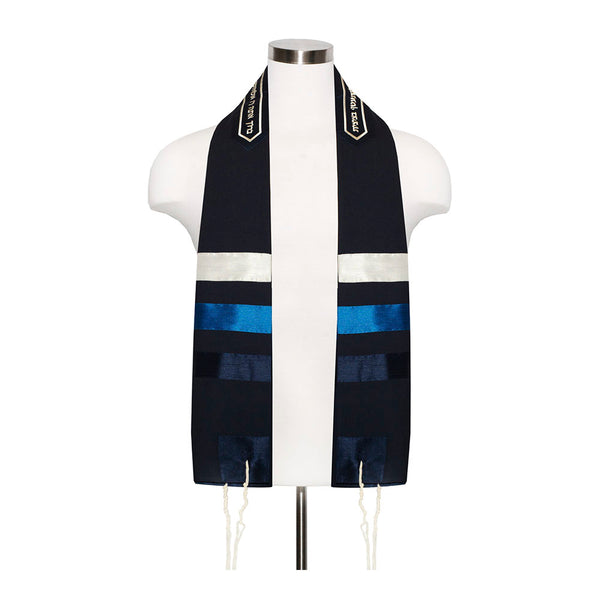 Navy Tallit Set with Navy, Royal Blue, and Silver Ribbons