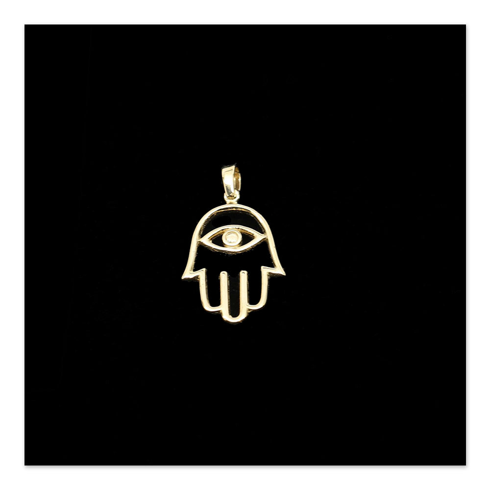 Pendant- Hamsa outline wih Evil Eye 14K Gold