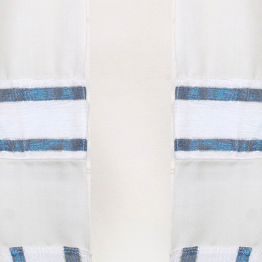 Tallit and Bag Wool with Blue and White Trim