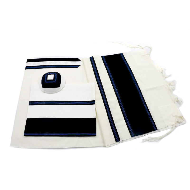 Tallit Set- Bat Yam (Black with Navy Contrast Stitch)