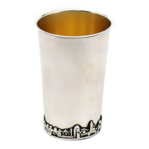 Kiddush Cup- Sterling Silver Stemless with Jerusalem Motif