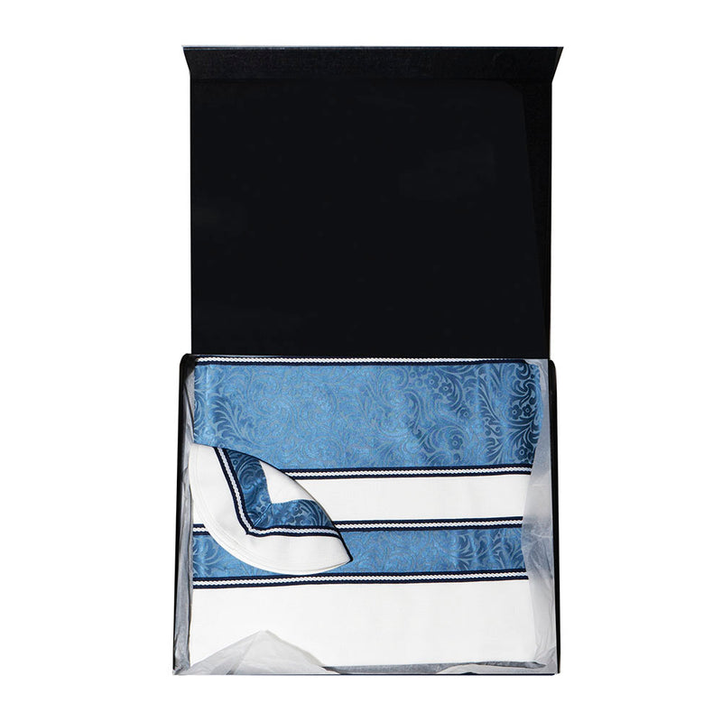 Tallit Set- Colorado (Blue Brocade with Black Trim)